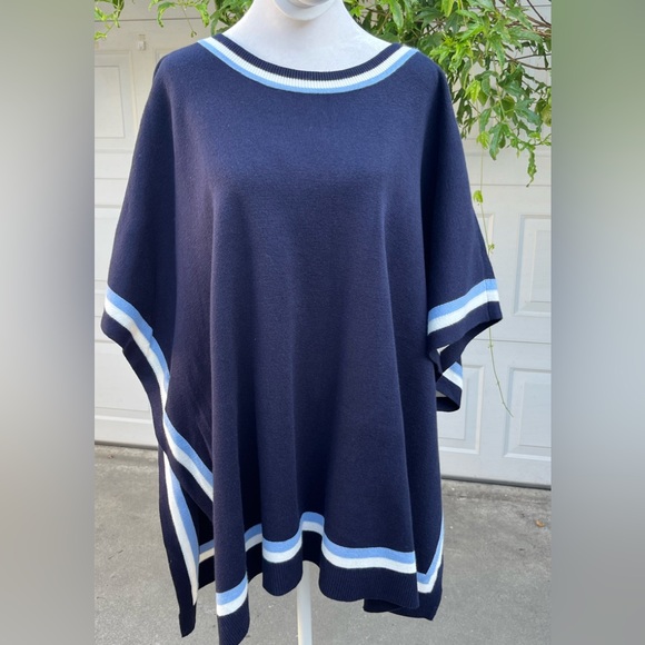 Women's Talbots Poncho sweater size M/L navy blue / white - Picture 1 of 6